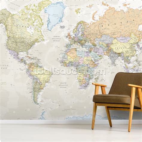 Classic World Map Wallpaper Stylish Map Mural Muralswallpaper In My