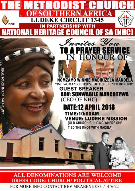 Winnie Mandela Prayer And Memorial Service Poster Nhc 2018  The Heritage Portal