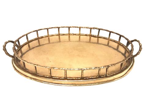 Vintage Oval Brass Bamboo Tray With Handles Gold Metal Etsy Vanity