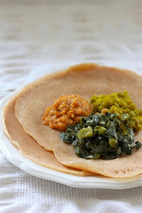 Recipe to make quick ethiopian flatbread similar to injera with teff flour. Vegan Ethiopian Trio with Quick Injera (With images ...