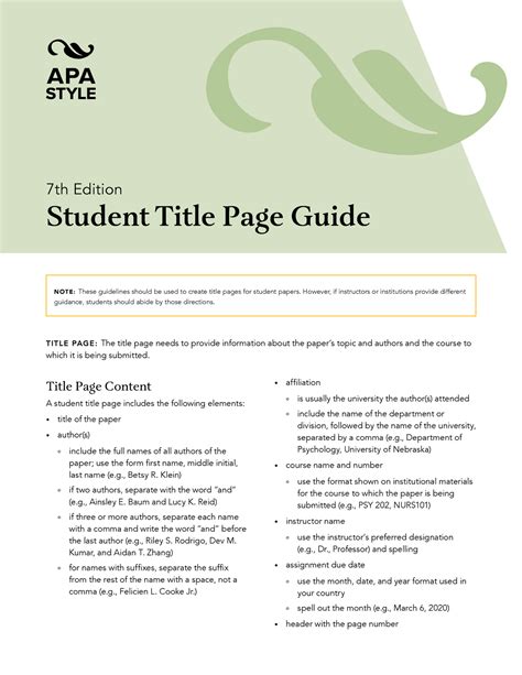 Student Title Page Guide 7th Edition Student Title Page Guide N O T E