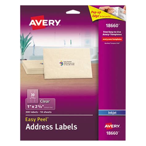 Avery 18660 Easy Peel 1 X 2 58 Clear Inkjet Printer Address Labels