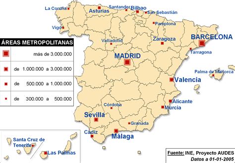 Cartograf.fr est un site d'informations sur le thème de la géographie et de la cartographie. Espagne - grandes villes (2005) • Carte • PopulationData.net