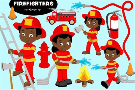 Cute African American Firefighters Clipart