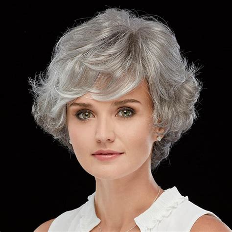 short curly fluffy wig silver mixed brown layered messy shaggy synthetic hair wig for women old