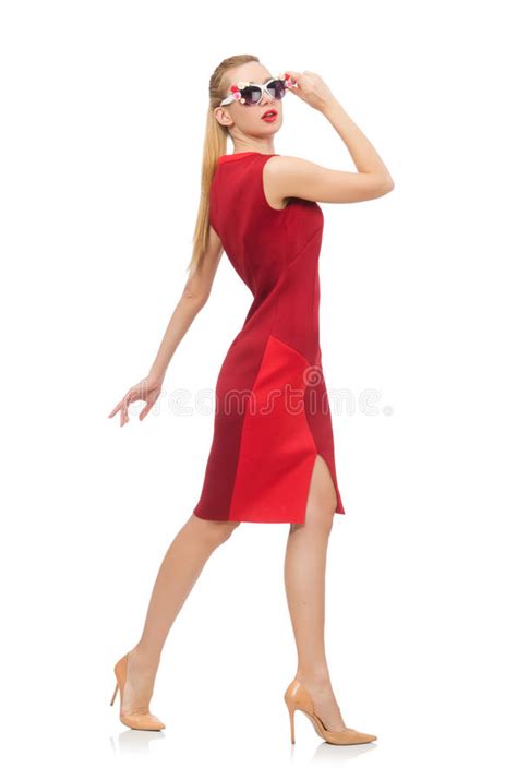 Pretty Young Woman In Red Dress Isolated On White Stock Image Image