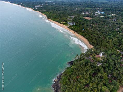 Sri Lanka Ahungalla Beach Ocean Coastal Waves Sand Tropical Trees