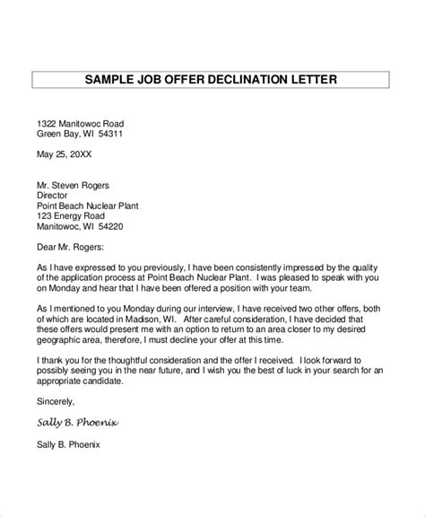 Free 5 Sample Decline Offer Letter Templates In Pdf