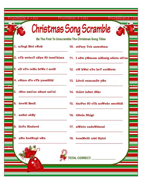Christmas Scramble Christmas Song Game Printable Christmas Etsy