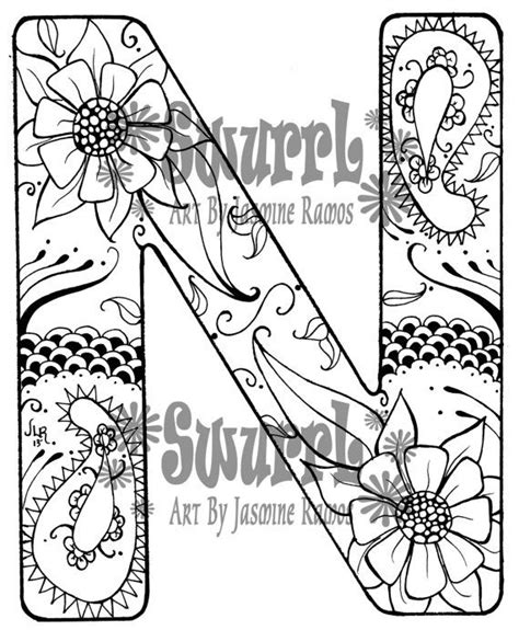 Stats on this coloring page. Instant Download Coloring Page Monogram Letter "N" in 2021 ...