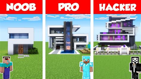 Minecraft Noob Vs Pro Vs Hacker Modern House Build Challenge In