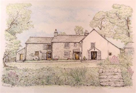 English Farm House Pen Ink And Colour Pencil By Michelle Keith Watercolor Landscape Paintings