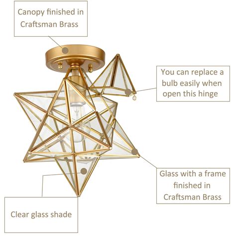 Brass Clear Moravian Star Ceiling Light 12 Inch Claxy
