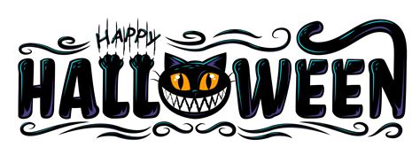 Black Cat Happy Halloween Text 1268259 Vector Art At Vecteezy
