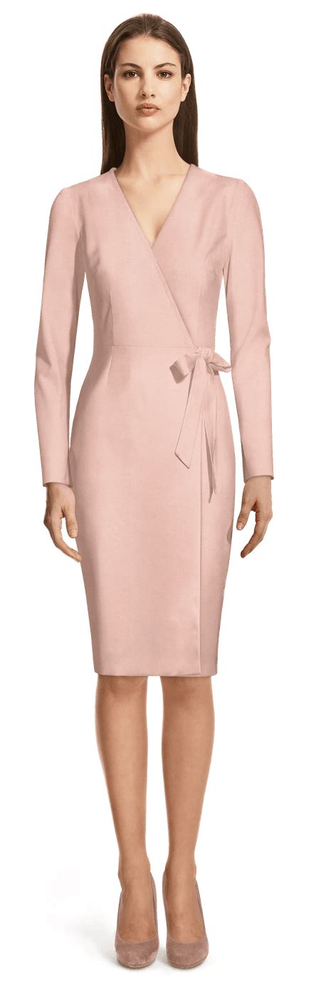 Blush Pink Long Sleeve V Neck Wrap Dress Sumissura