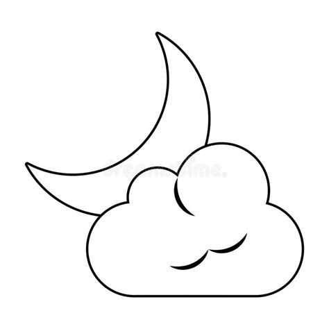 Cloud And Moon Cartoon Isolated In Black And White Stock Vector