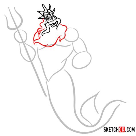 How To Draw King Triton The Little Mermaid Sketchok Easy Drawing Guides