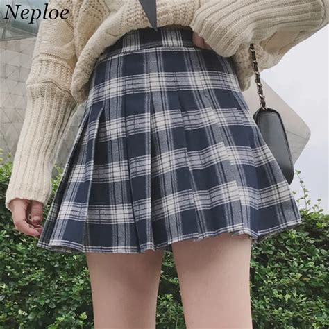 Neploe 2019 Coreano Vintage Moda Plaid Mujeres Faldas Nueva Plisada Alta Cintura Femenina Falda