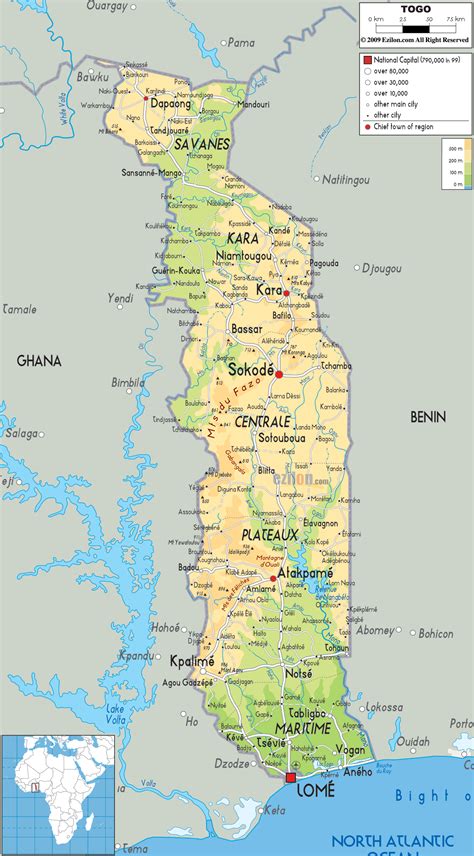 Physical Map Of Togo Ezilon Maps