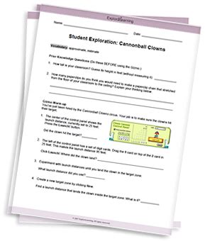 The student exploration sheet contains two activities: User Profile