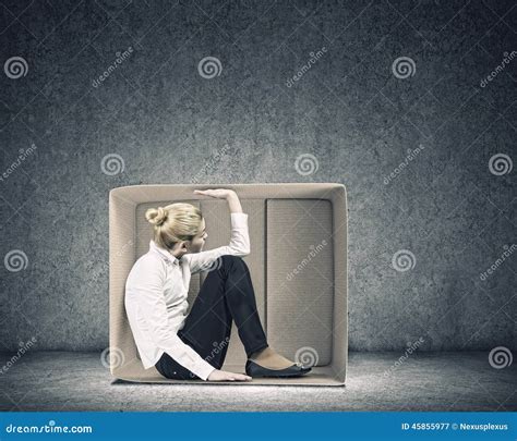 Girl In Box Stock Image Image Of Thinking Trapped Small 45855977