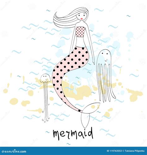Vector Cute Mermaid Stock Vector Illustration Of Doodle 119763553