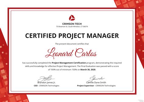 Professional Project Management Certificate Template In Adobe Photoshop