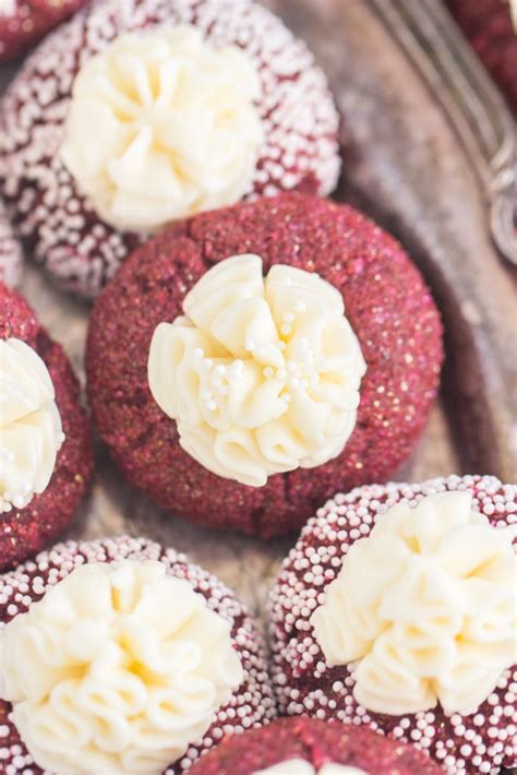 Red Velvet Thumbprint Cookies With Cream Cheese Frosting