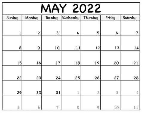 Blank May 2022 Calendar Printable Calendar Station