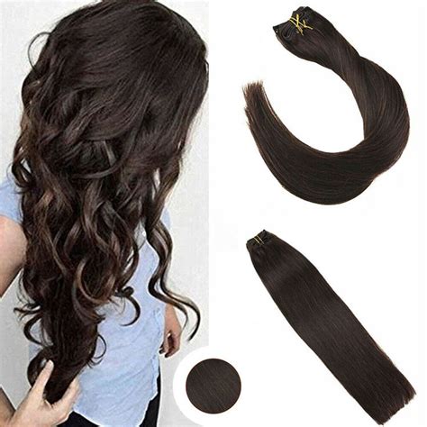 Ugeat 20inch Thick Clip On Human Hair Extensions Solid Brown Full Head 120g Brown Hair