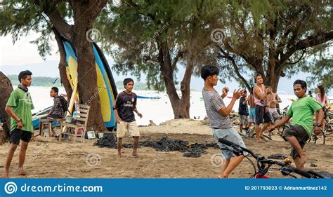 Indonesian Guys Playing Football On The Beach Indonesia Bali Gili