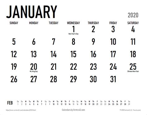 February 2020 free printable calendar templates. 2020 Calendar Templates and Images