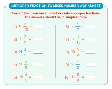 Improper Fraction To Mixed Number Worksheet