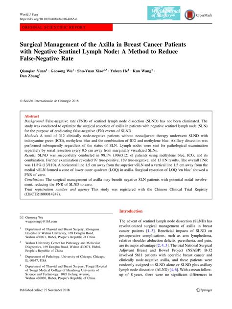 Pdf Surgical Management Of The Axilla In Breast Cancer Patients With