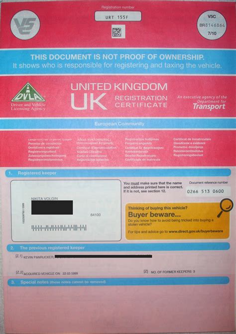 Registration Document V5c Logbook In Uk