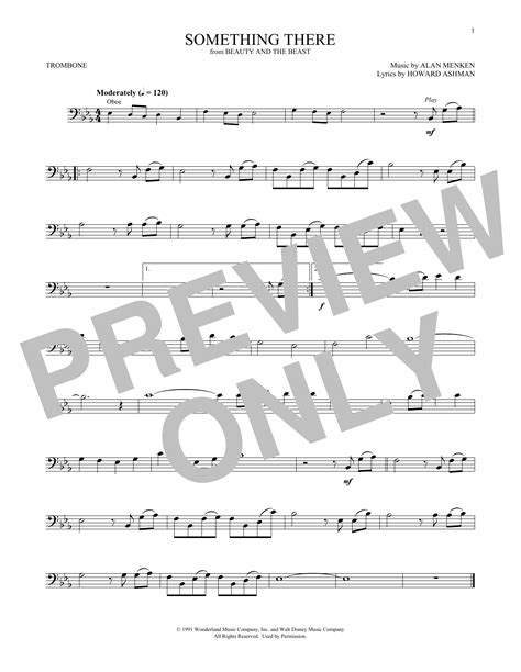 Something There Sheet Music Beauty And The Beast Cast Trombone