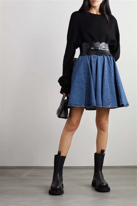 AlaÏa Pleated Denim Mini Skirt Net A Porter