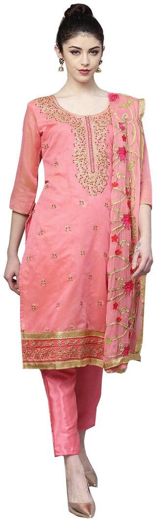Buy Ishin Pink Unstitched Kurta With Bottom And Dupatta With Dupatta Dress Material Online At Low