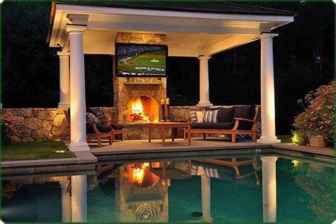 Pool Cabana With Fireplace And Outdoor Tv In 2020 Outdoor Pool Decor
