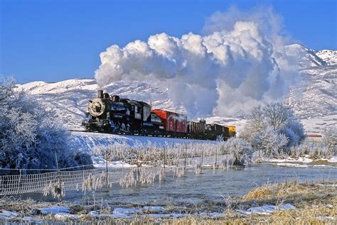 Steam In The Cold Steam Locomotive Train Winter Landscape