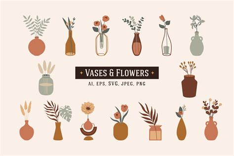 15 Vases And Flowers Set Graphic By Helenreveur · Creative Fabrica