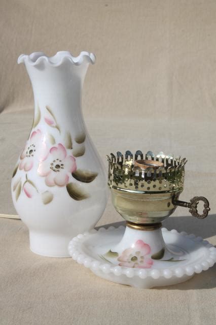 Vintage table lamp white marble urn style. cottage chic vintage milk glass lamp w/ hurricane shade ...