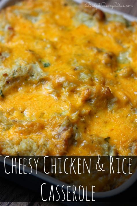 Pour into a one quart size baking dish. Cheesy Chicken and Rice Casserole Recipe | Budget Savvy Diva