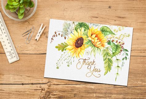 Sunflower Thank You Card Printable Instant Download Boho Chic
