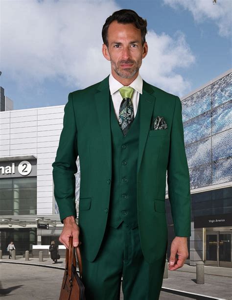 Statement Stzv 100 Forest Green Solid 3 Pc Suit Modern Fit Studio