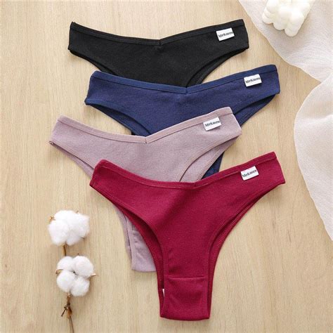Buy 3pcsset Women Cotton Panties Sexy Solid Underwear Female V Waist T Back Brazilian Panty