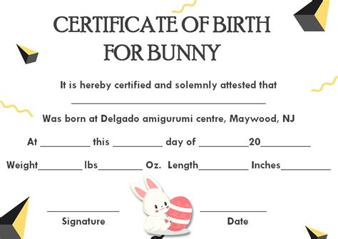 Diy easter bunny trails :: Rabbit Birth Certificate: 10 Certificates Free to Print ...