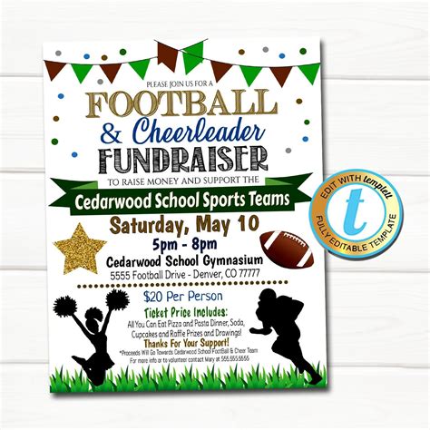 Football And Cheerleader Fundraiser Flyer Sports Team Banquet Etsy