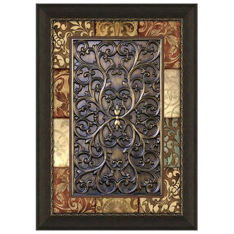 24x36 Alicia Patchwork Medallion Panel Framed Matted Under Glass Tuscan Wall Decor Framed