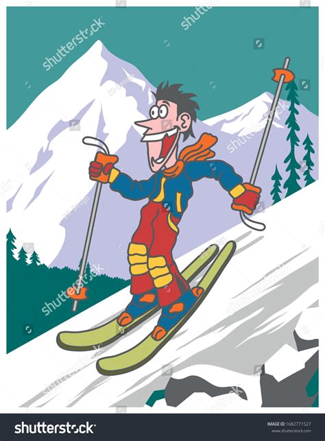 Man Skiing Cartoon Funny Skiervector Illustration Stock Vector Royalty